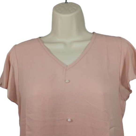 Shein Blouse Womens Small Pink Button Front Top Pullover Short Sleeve V-Neck - Picture 5 of 9